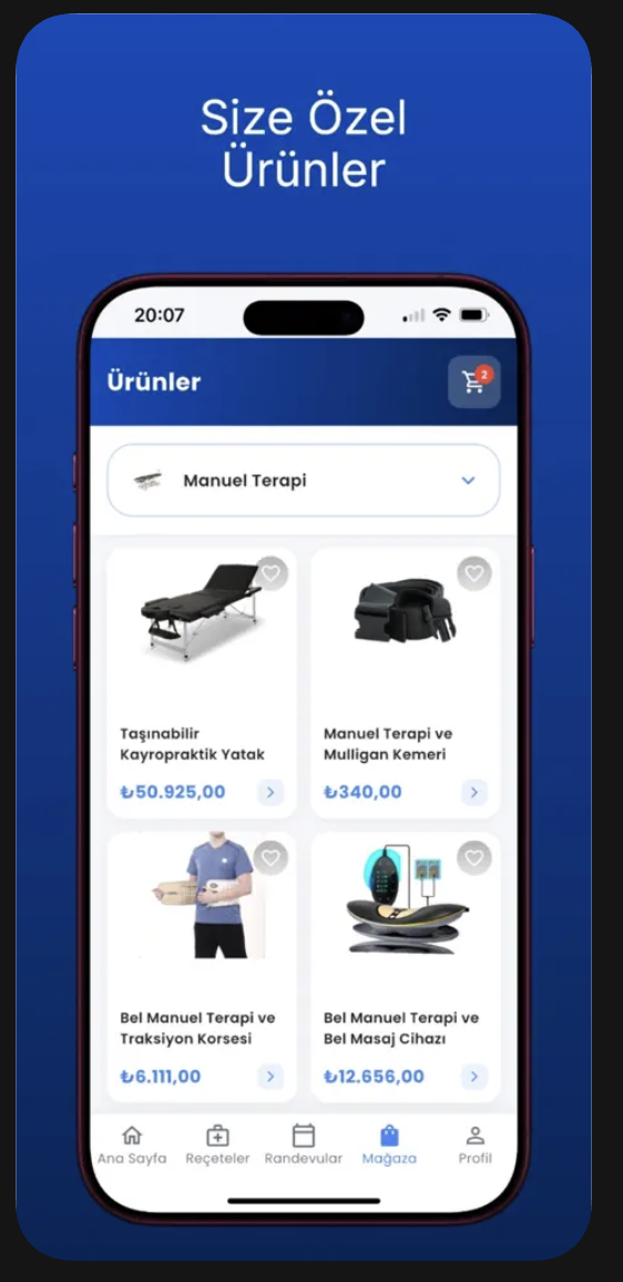 Egzersiz Saati uygulamasında kişiye özel ürünler ekranı