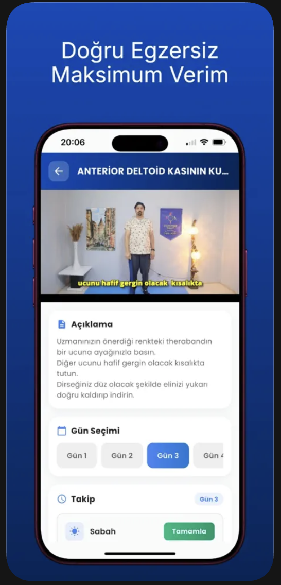 Egzersiz Saati uygulamasında kişiye özel egzersiz takip ekranı