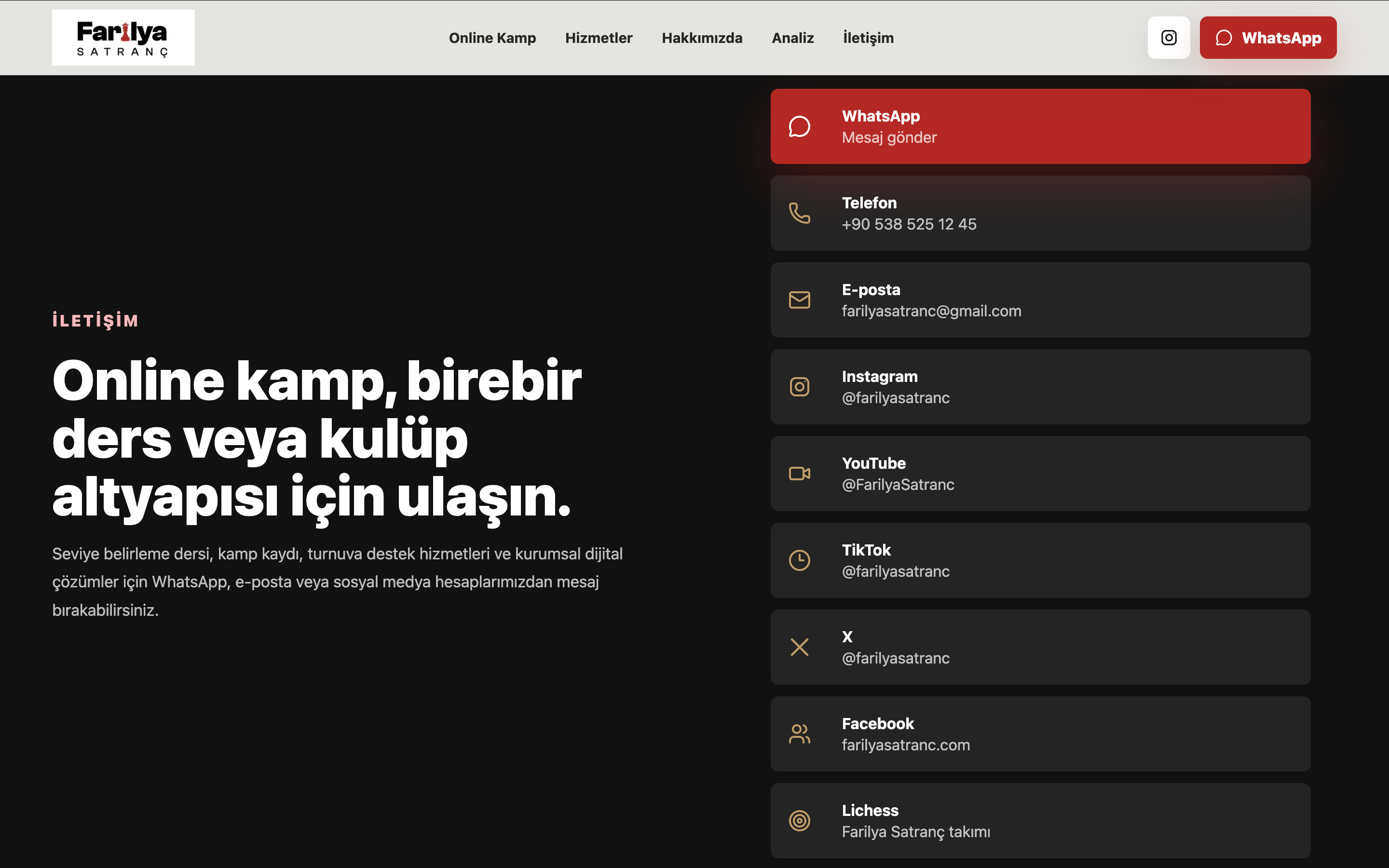 Farilya Satranç admin paneli